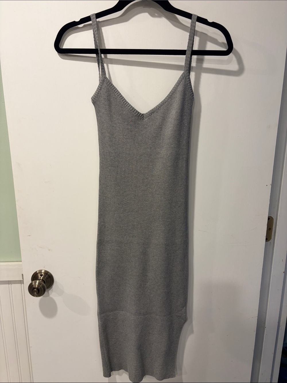 Grey Ribbed Knit Slip Dress spaghetti straps XS